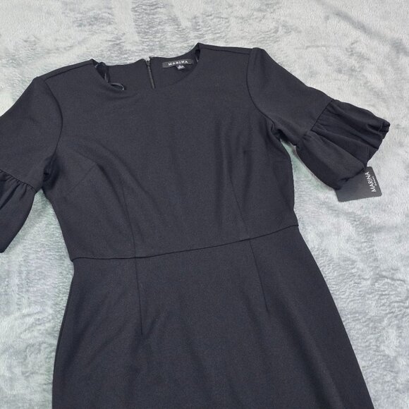Marina Black Ruffle Sleeve Sheath Dress Size 4 NWT Cocktail Party Wedding Work - Picture 12 of 14